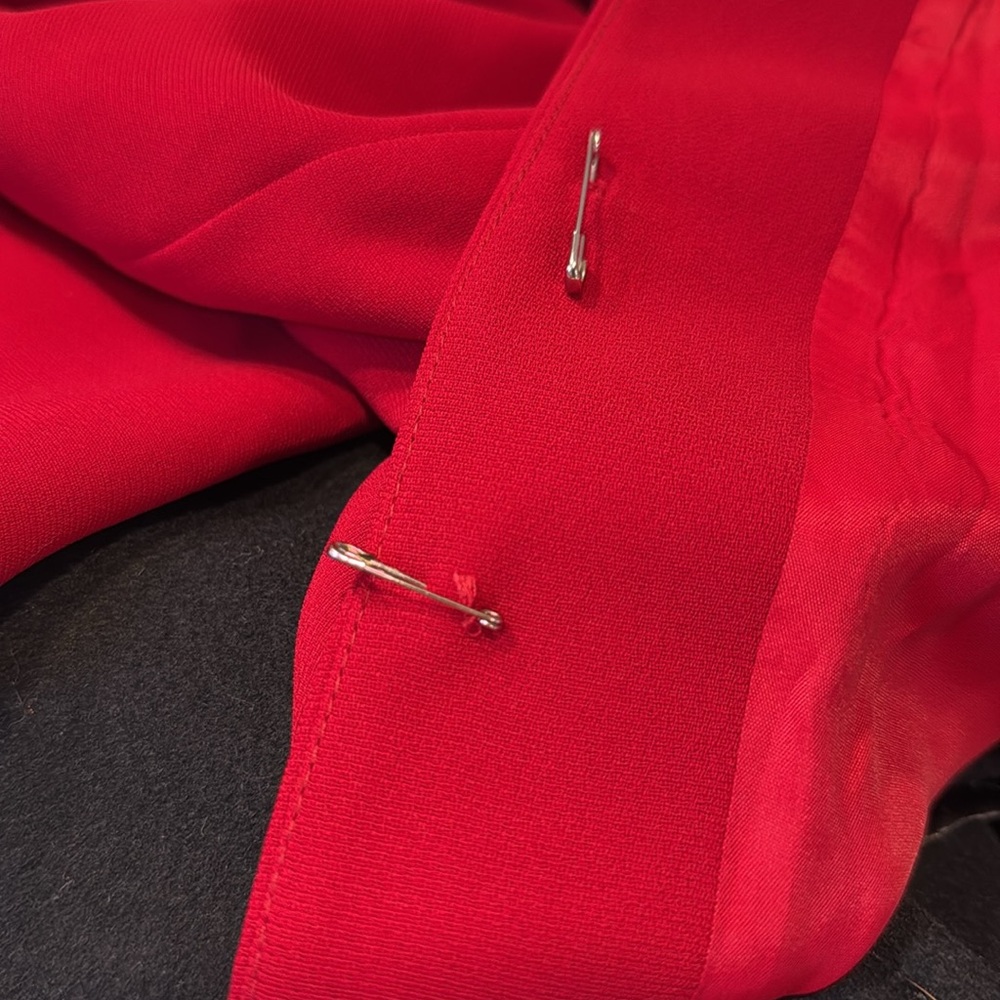 Elegant Red Women's Long Lined Rhinestone Front Buttoned Jacket - Picture 10 of 10